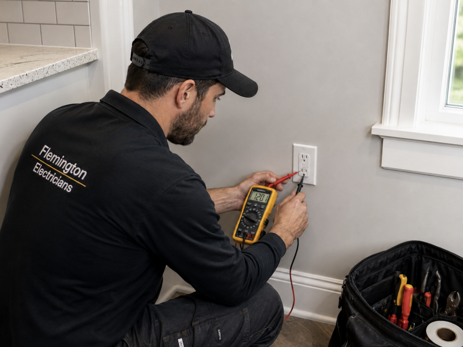 GFCI outlet troubleshooting on rural Readington NJ property after storm