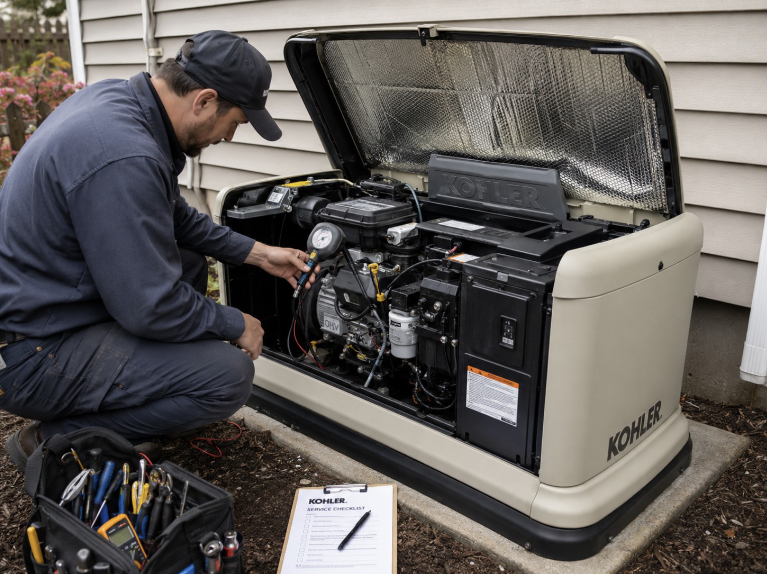 Kohler generator low oil pressure repair on a Clinton Township NJ property